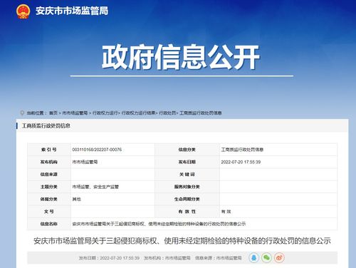 安徽省安庆市市场监管局 三起行政处罚案例公示，聚焦商标侵权与特种设备安全隐患